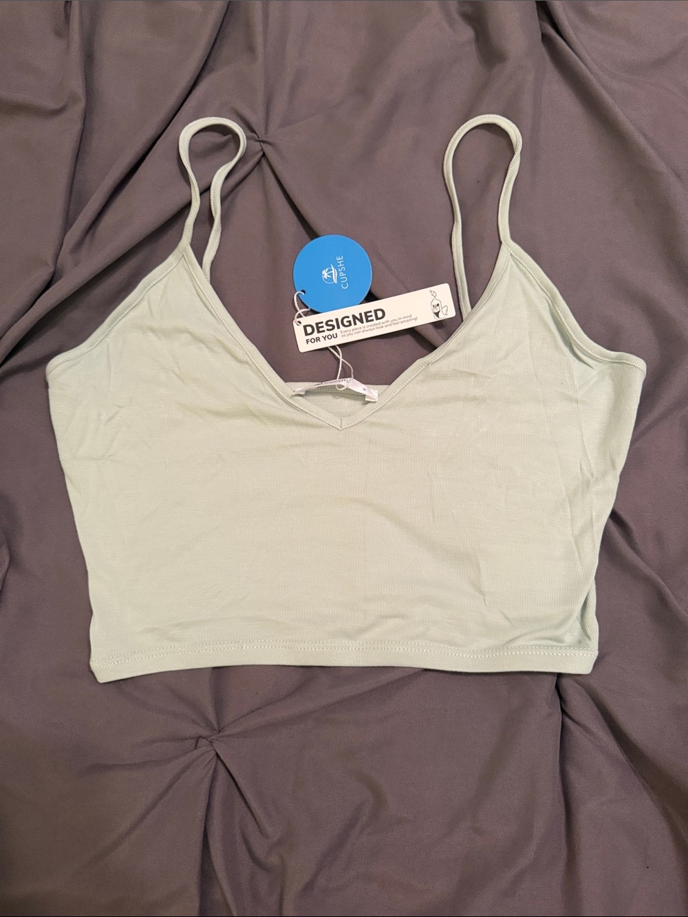 Cupshe Sage Green V-Neck Spaghetti Strap Crop Bralette